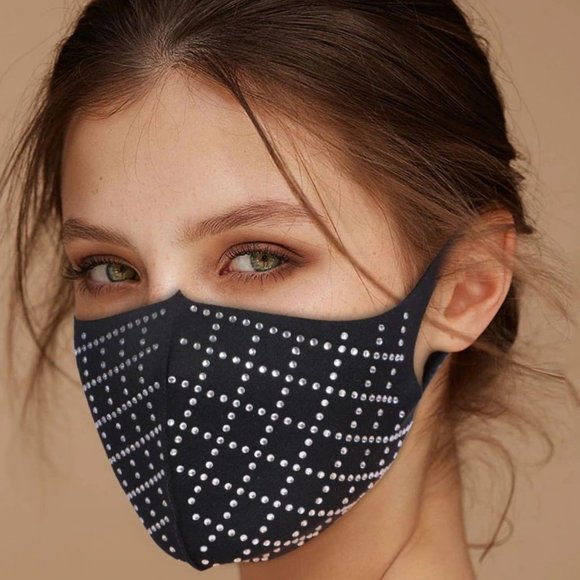 ❤️ NEW Diamond Stud Face Mask Black Beautiful Glam Mask - Picture 5 of 5